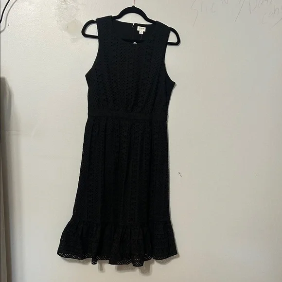 NWT J.Crew Black Eyelet Midi Dress Ruffle Hem Size 6 - Picture 2 of 6
